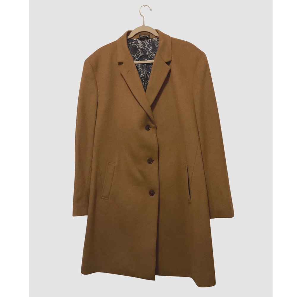 Nautica Men's Camel Wool Blend Topcoat Overcoat Full Length Size L48